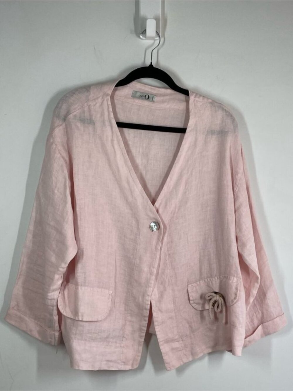Linen O Light Pink Jacket Blazer Boho Minimalist Lightweight Lagenlook Chic - Picture 2 of 11
